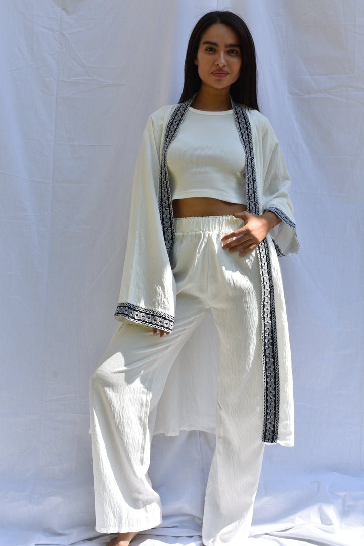 Linen Cardigan Set With Pants