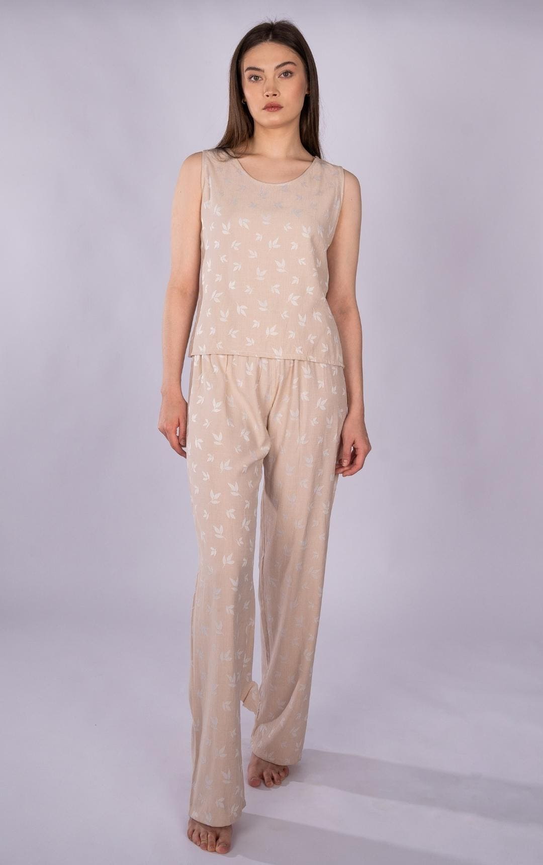 Beige floral pajama set