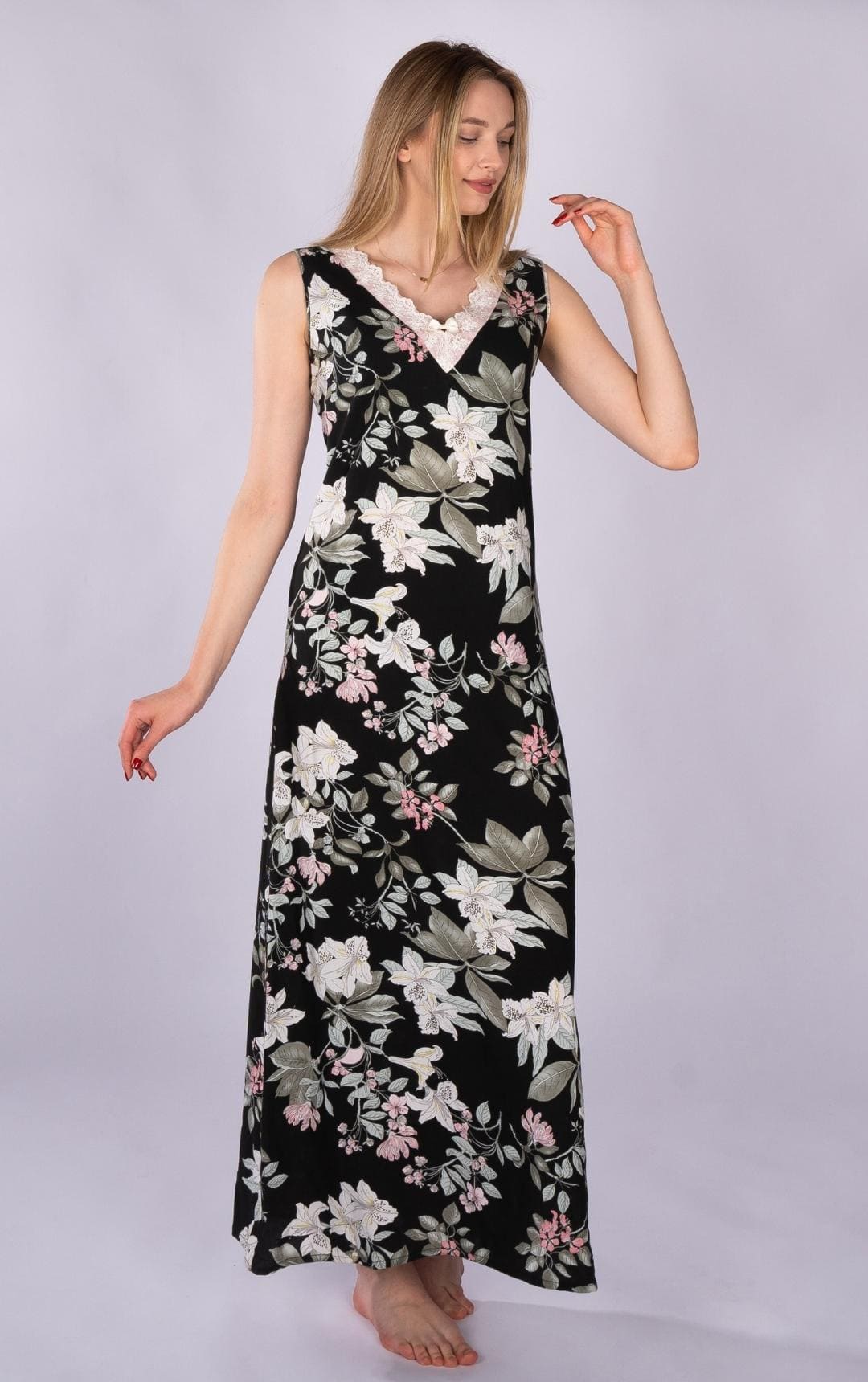 Home Nightgown with Laced V-Neck