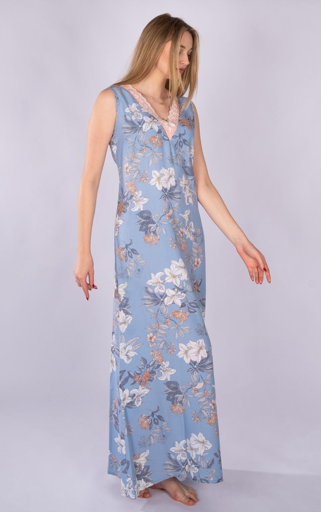 Home Nightgown with Laced V-Neck