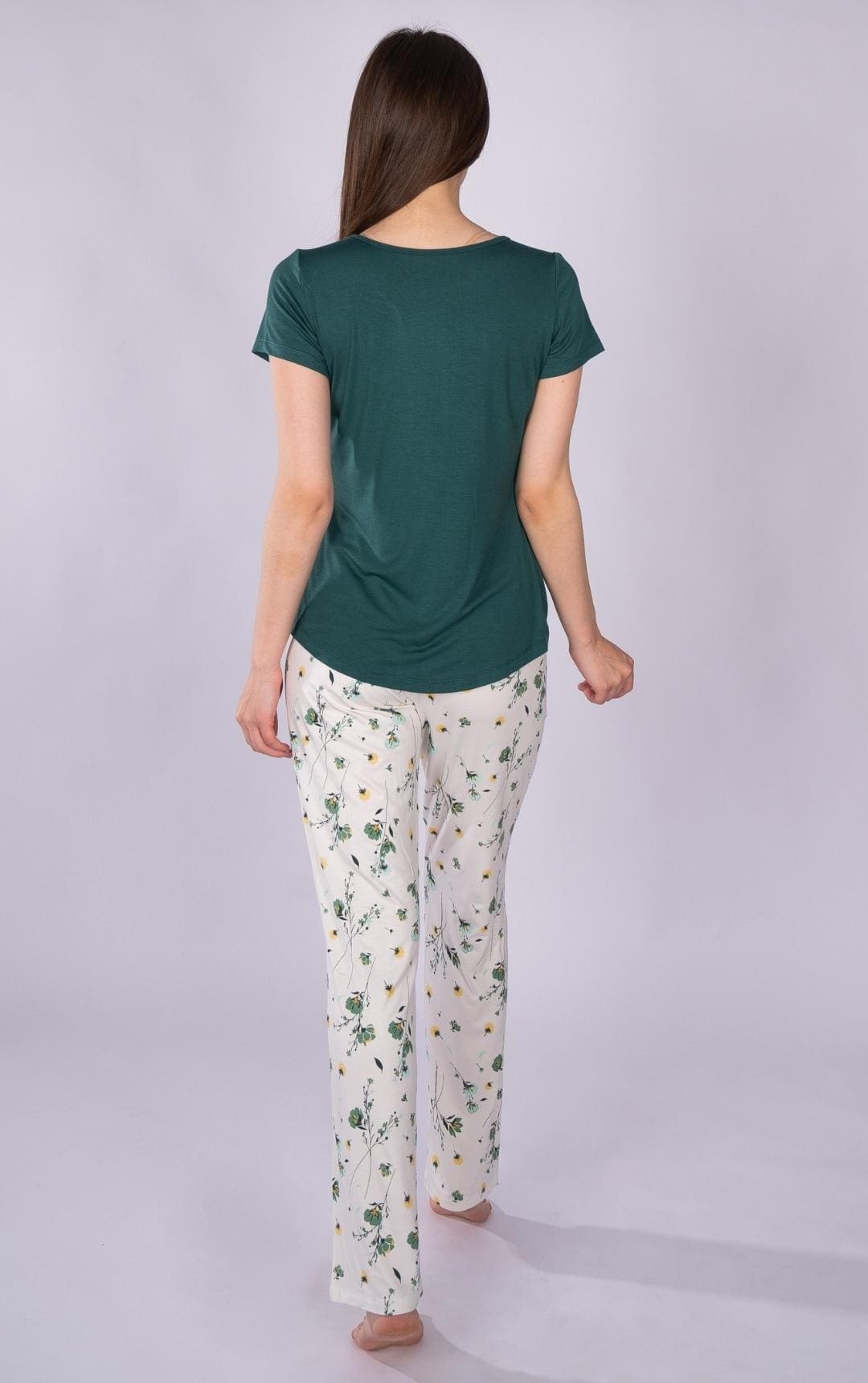 Basic Pajama Set with Flower Printed Pants