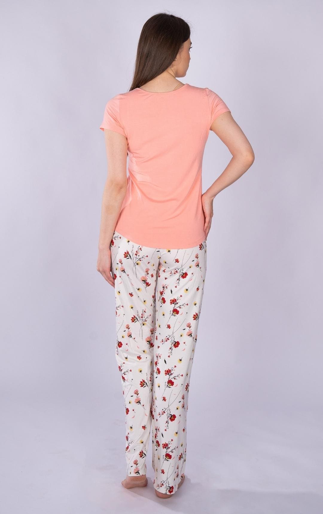 Basic Pajama Set with Flower Printed Pants