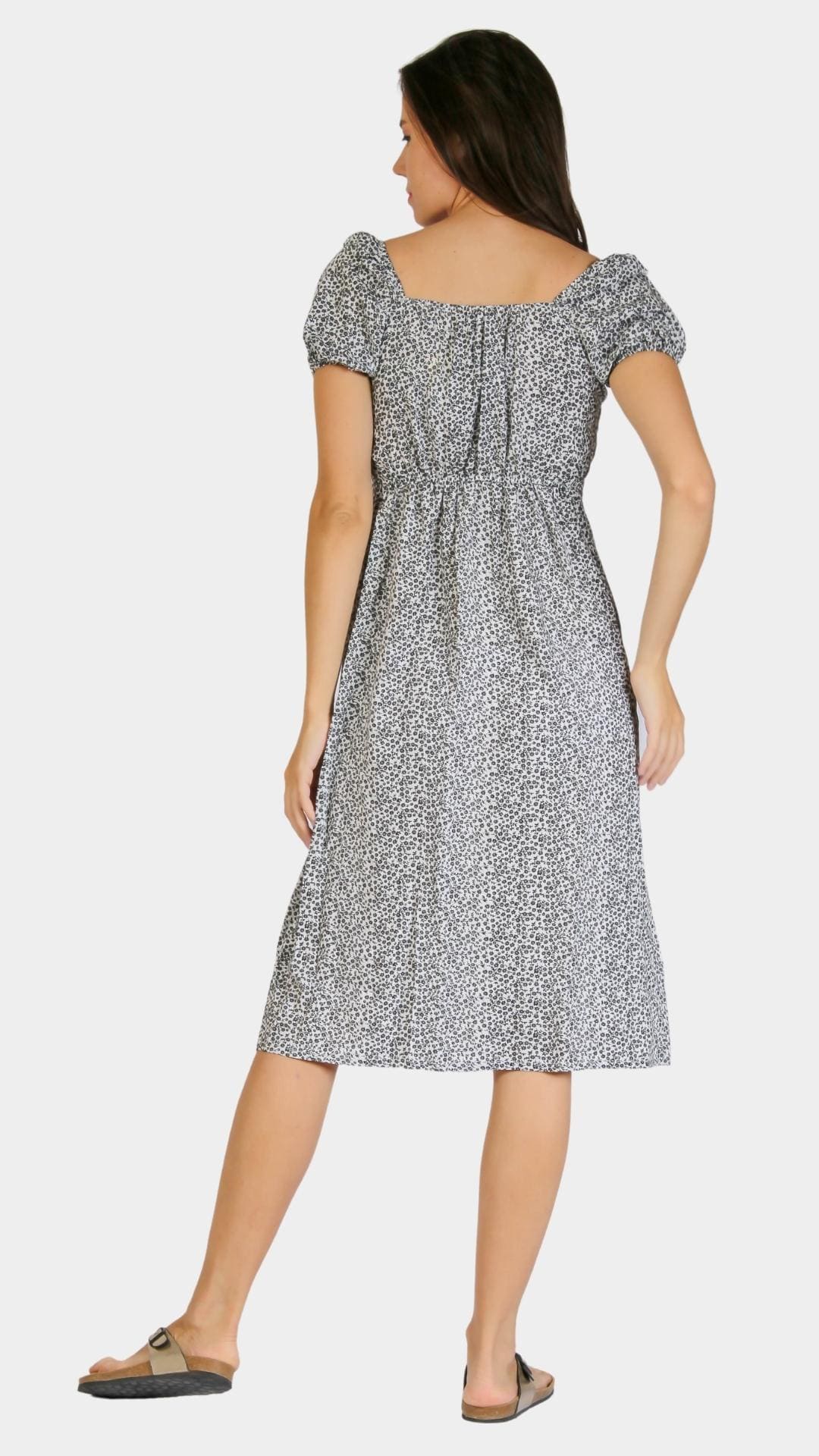 Short-Sleeve Floral Dress with Slit