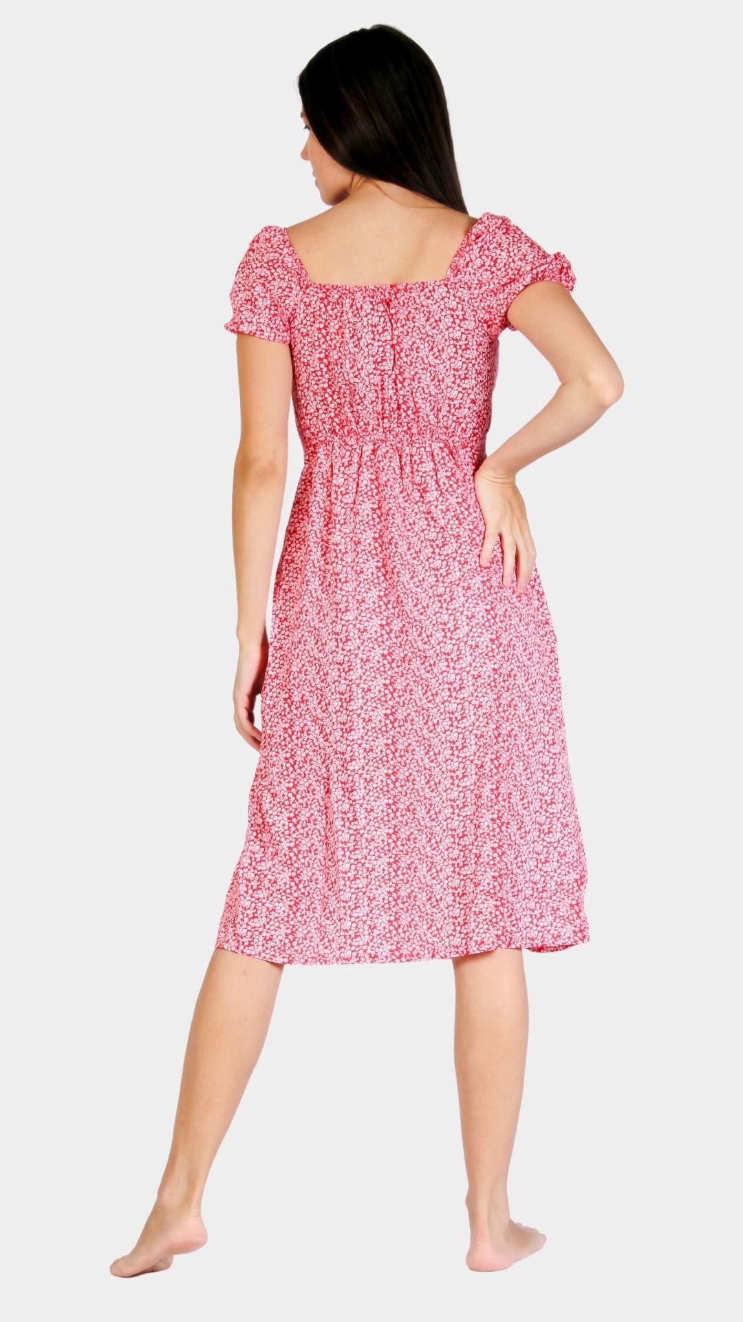 Short-Sleeve Floral Dress with Slit