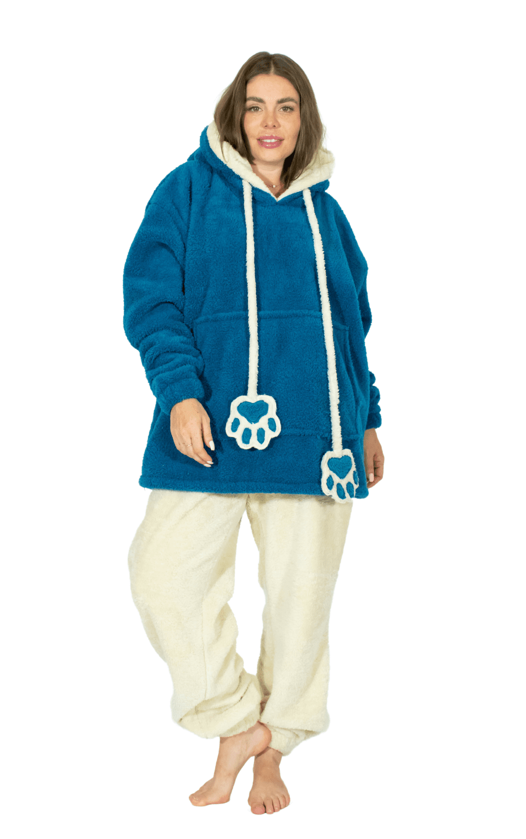 Oversized Fleece Hoodie with Embroidered Paw Design