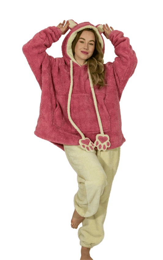 Oversized Fleece Hoodie with Embroidered Paw Design