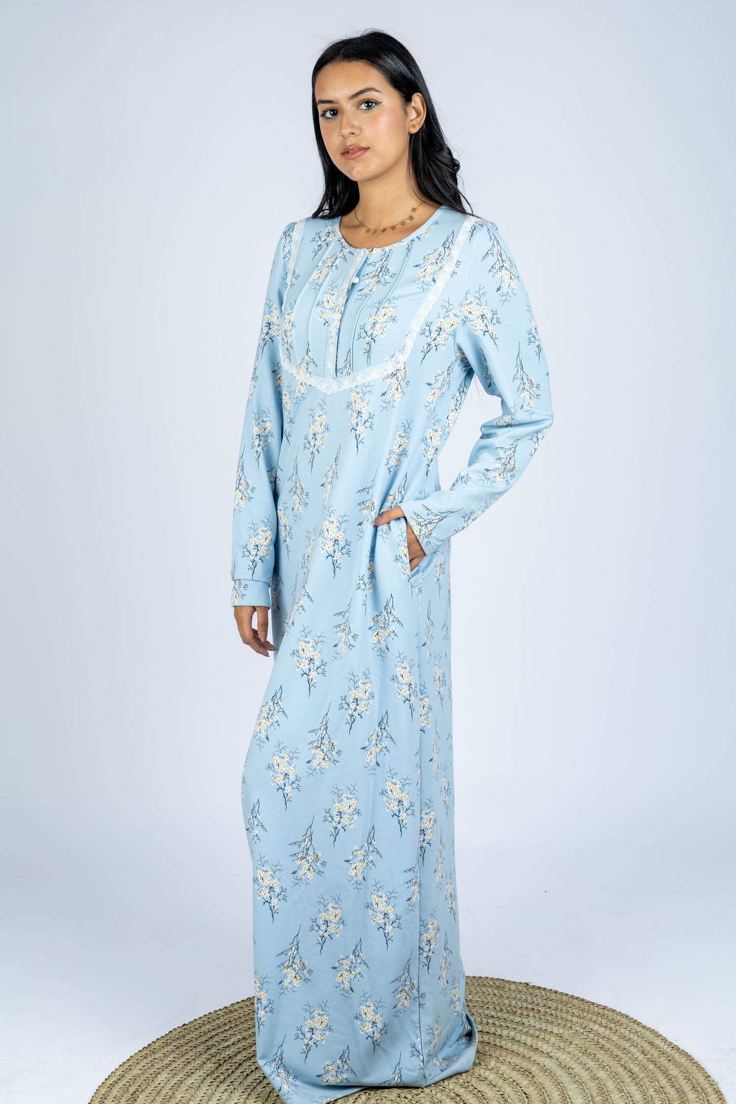 Floral Printed Winter Long Sleeve Nightgown