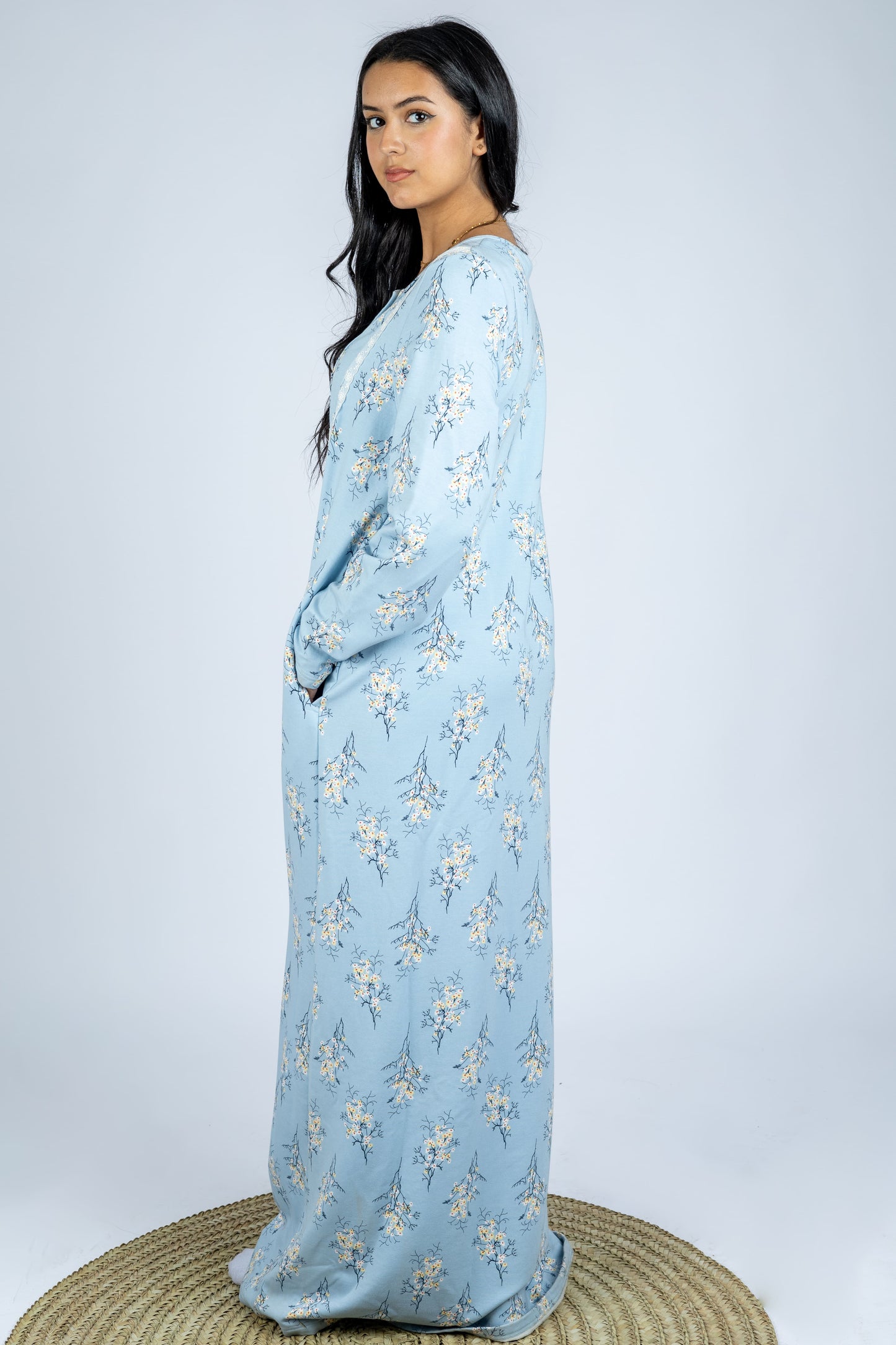 Floral Printed Winter Long Sleeve Nightgown