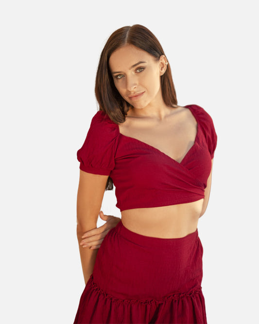 Short-Sleeve Crop Top With High Waist Skirt