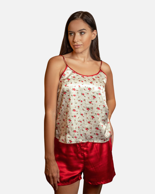 Floral Sleeveless Pajama with Satin  Shorts