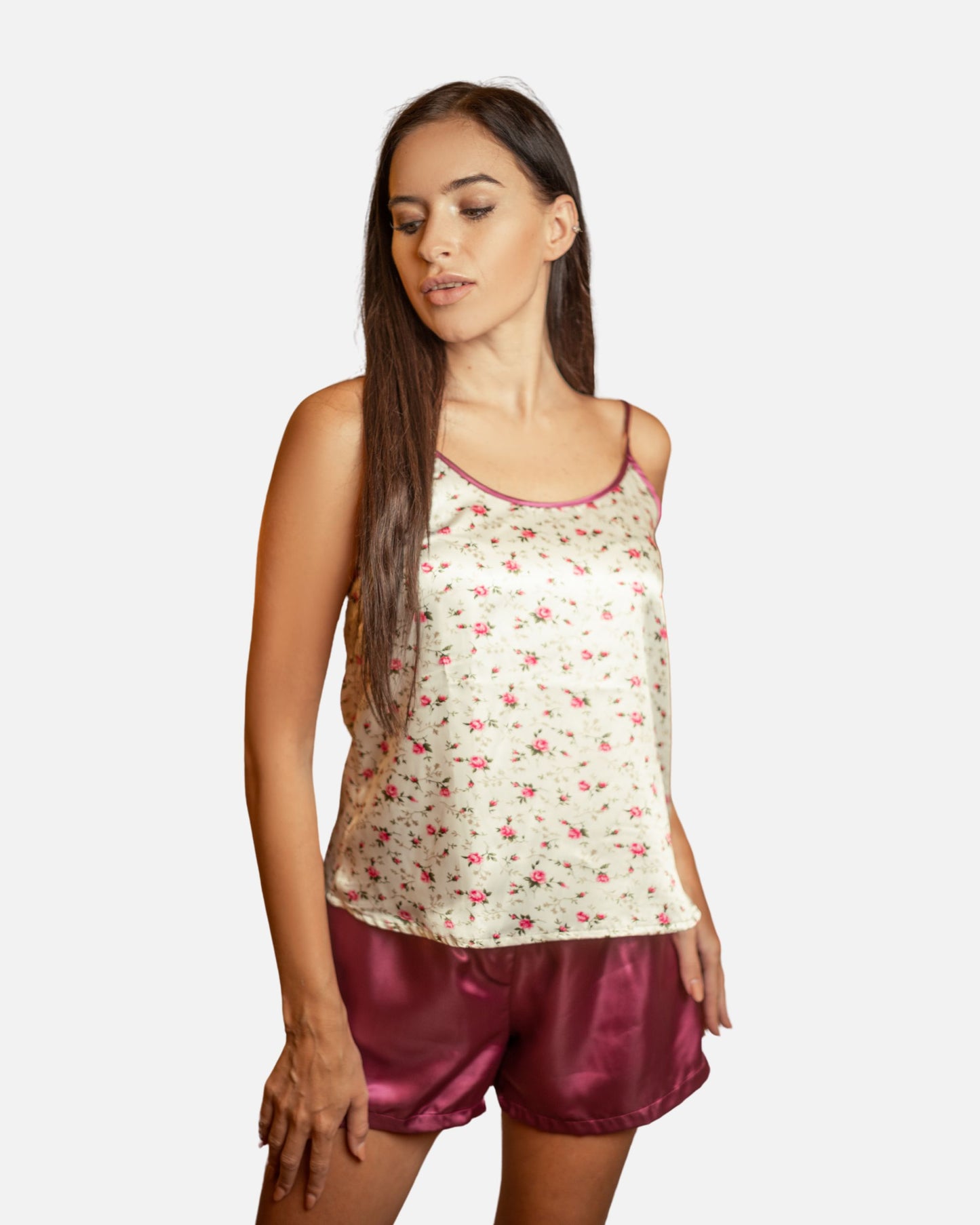 Floral Sleeveless Pajama with Satin  Shorts