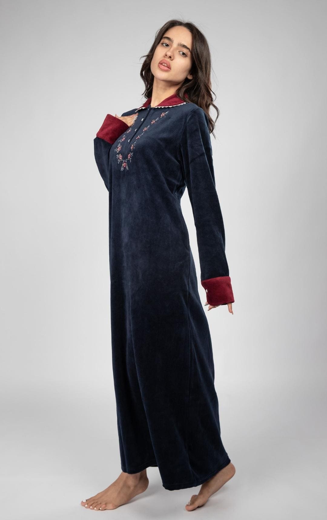 Classic Embroidered Velvet Nightgown For Women