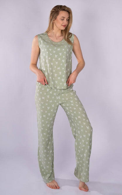 Printed Flower Pajama Set With Tank Top and Pants