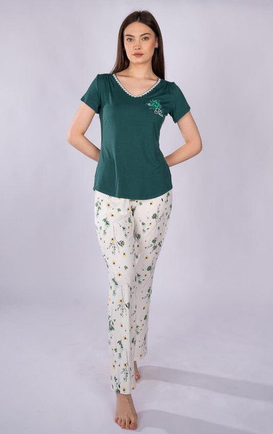 Green pajama with floral pants