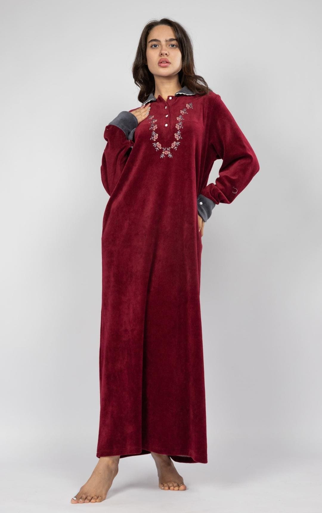 Classic Embroidered Velvet Nightgown For Women