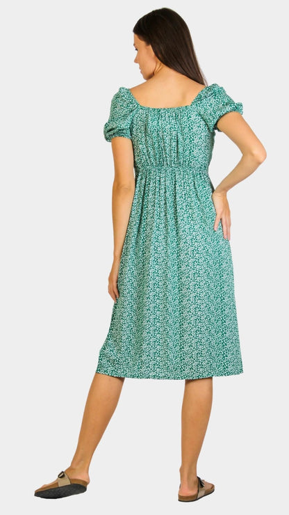 Short-Sleeve Floral Dress with Slit