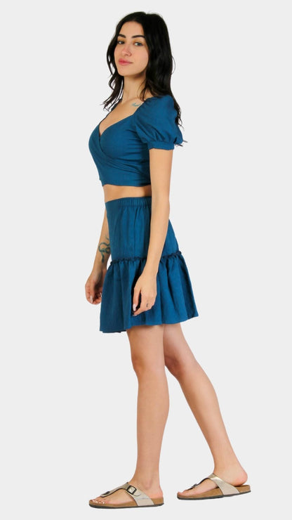 Short-Sleeve Crop Top With High Waist Skirt