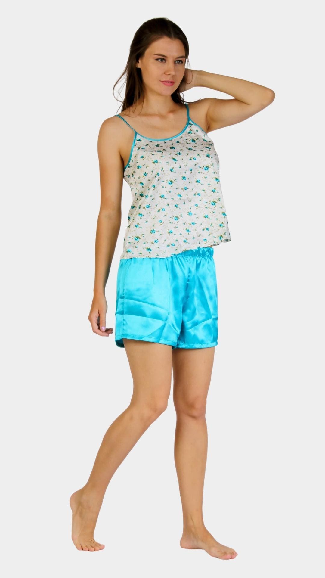 Floral Sleeveless Pajama with Satin  Shorts