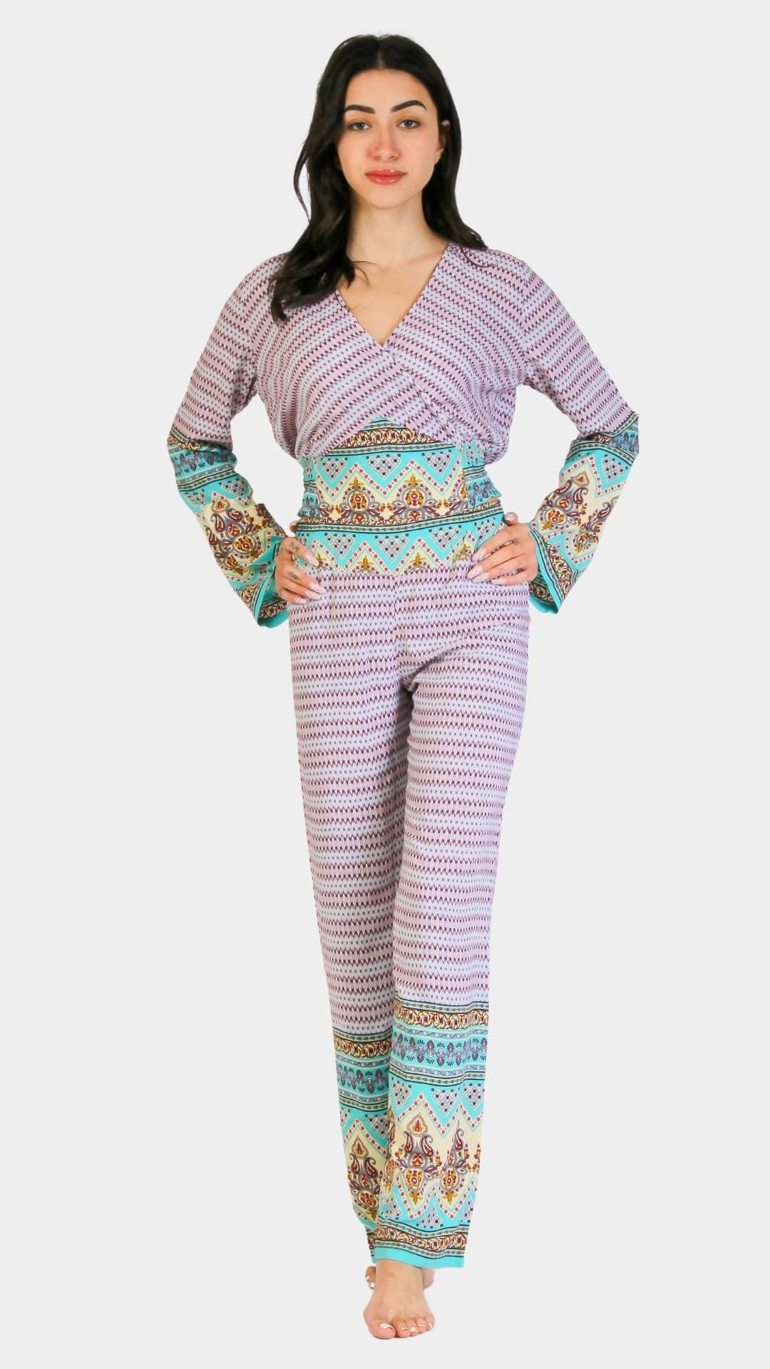 Purple with blue pattern long-sleeve pajama