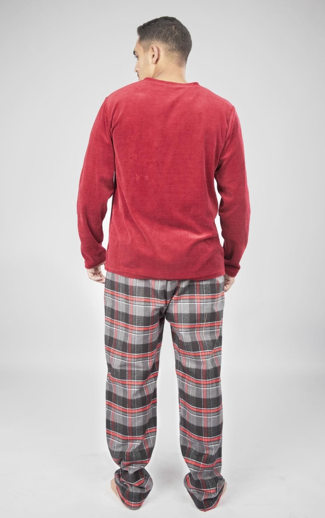 Christmas V-Neck Men Pajama with Check Pants